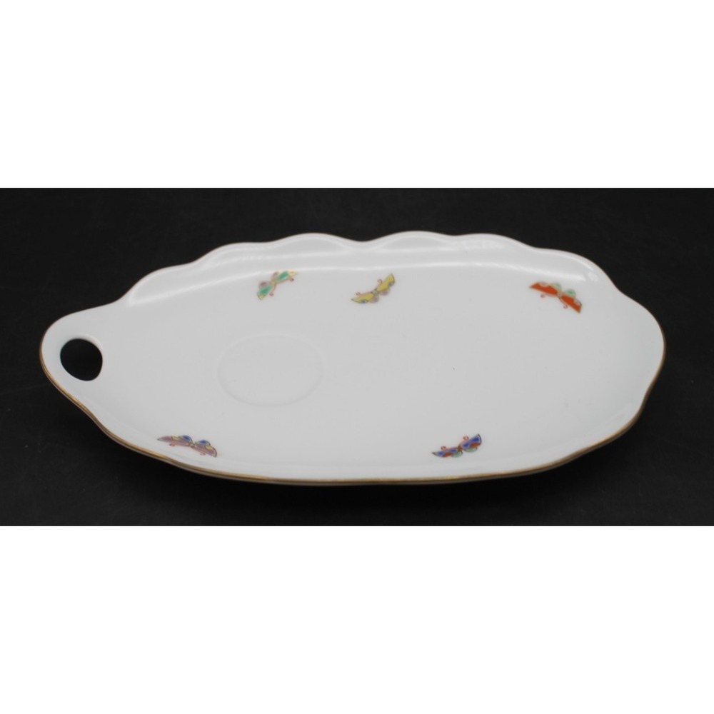 Vintage Fujikawa Japan Snack Tray Cup Holder Plate 8" x 5" Butterfly Gold Trim
